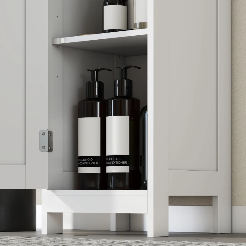 HOMCOM Mobile Alto Bagno con 2 Ripiani Aperti e 2 Armadietti con Scaffali Regolabili, in Legno, 30x30x170 cm, Bianco
