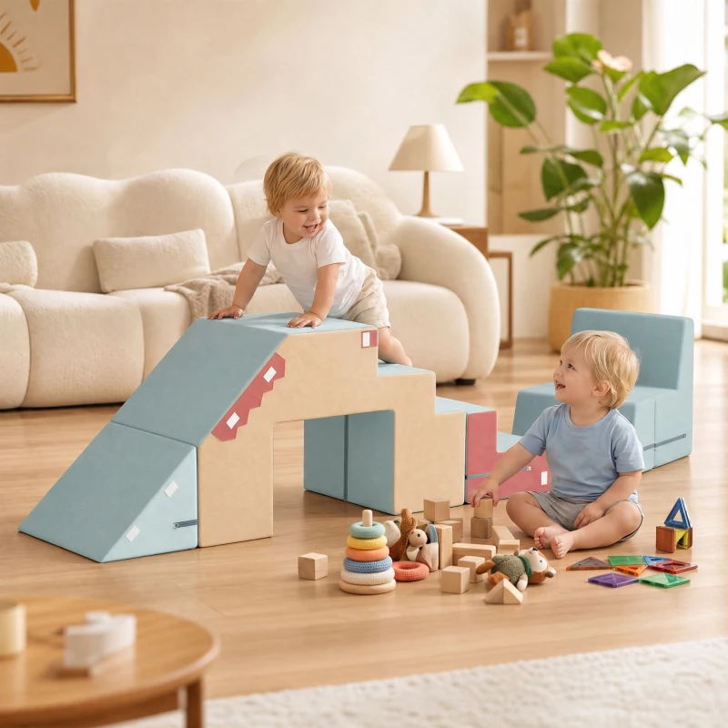 AIYAPLAY 2-teiliges Schaumstoff Bausteine für Kleinkinder mit abnehmbaren Bezügen, Indoor-Kletter- und Krabbelspielset, Blau