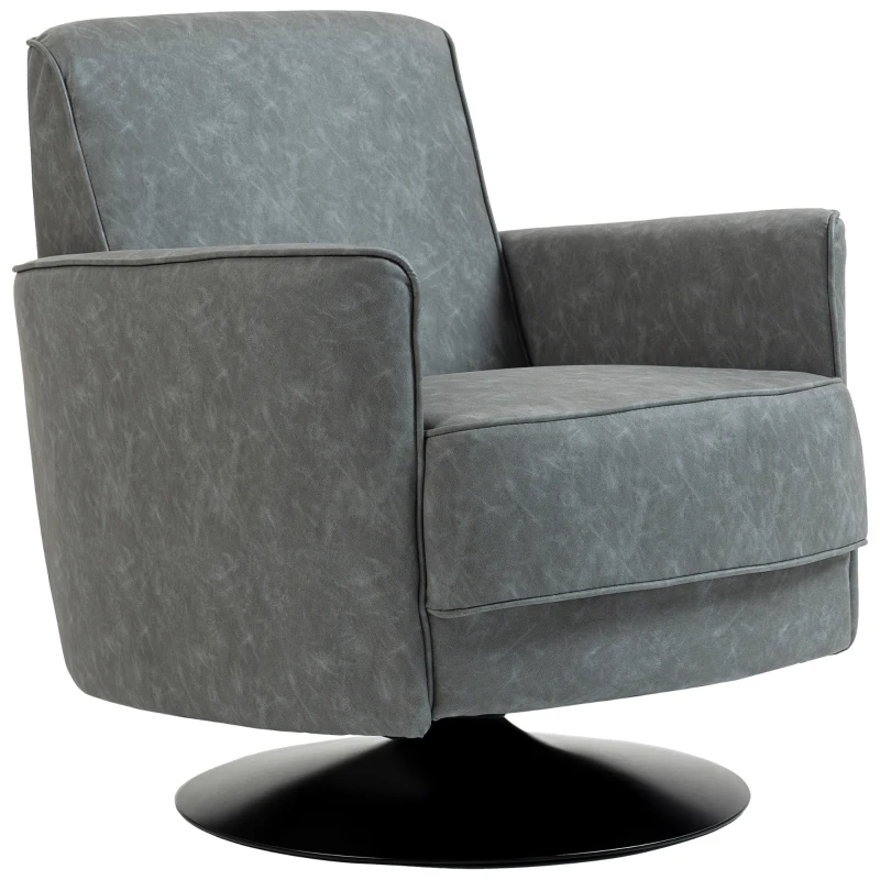 HOMCOM Upholstered Swivel Accent Chair with Thick Padding, Grey