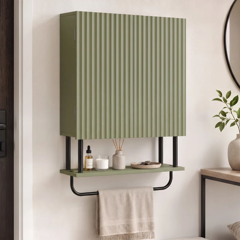 HOMCOM Bathroom Wall Cabinet Modern Space Saver Wall Mounted Cabinet Doors Storage Green