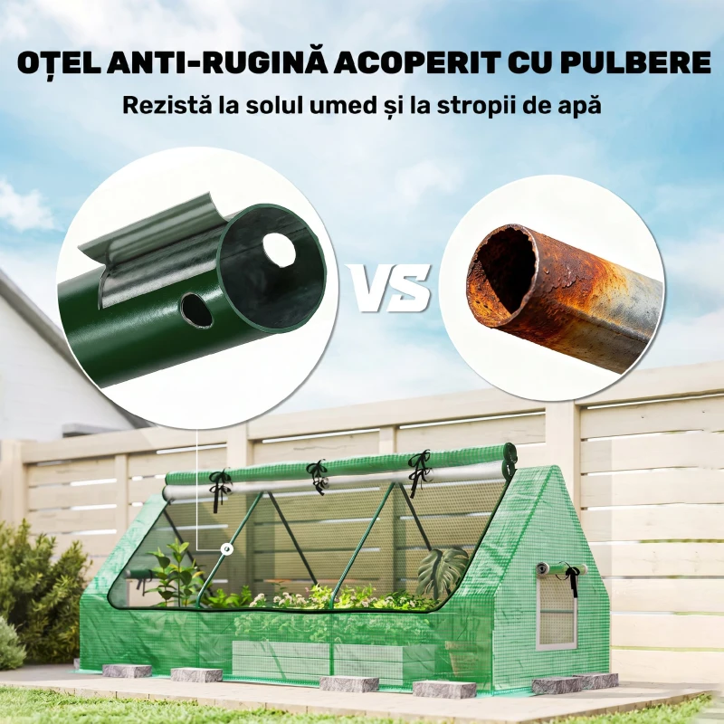 Outsunny Seră Mică cu 2 Ferestre Laterale și Fereastră Centrală, din Oțel, PE și PP, 240x90x90 cm, Verde