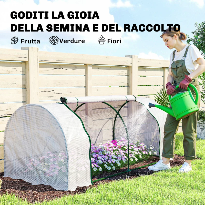 Outsunny Serra da giardino a Tunnel in Acciaio e con Copertura in PVC, 200x100x80 cm, Bianco