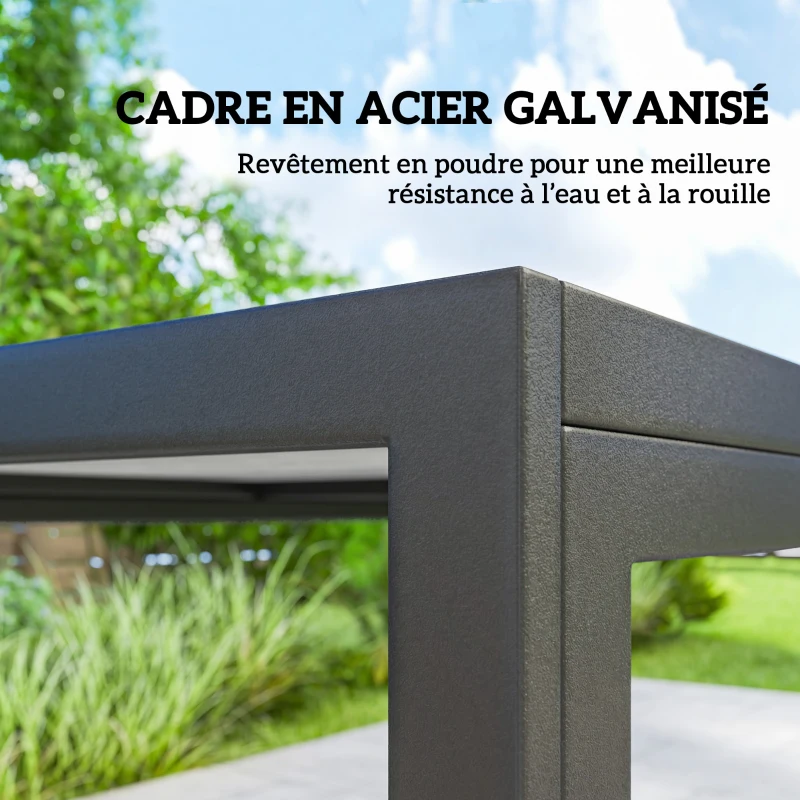 Outsunny Salon de Jardin Extérieur pour 6 Personnes, Table de Patio Effet Bois et Chaises avec Assise en Maille Respirante, Cadre en Acier Galvanisé, Noir