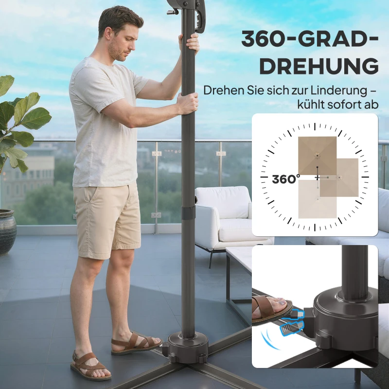 Outsunny Alu Ampelschirm 2,8 x 2,8 cm 360° drehbar neigbar Sonnenschirm mit Kurbel Ständer Abdeckung, Höhenverstellbar