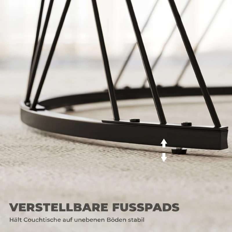 HOMCOM Couchtische im 2er-Set, Marmoroptik, Spanplatte, Metall, runde Kaffeetische für Wohnzimmer, ineinanderstellbar Grau+Weiß