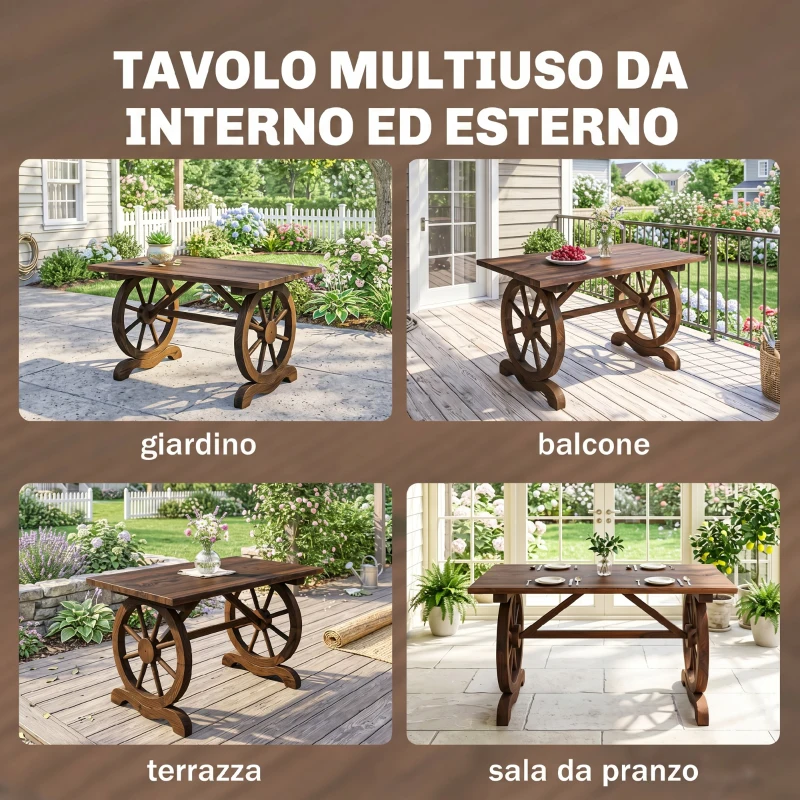 Outsunny Tavolo da Giardino Stile Country con Gambe a Ruota, in Legno di Abete Resistente alle Intemperie, 110x60x65 cm