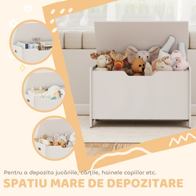 AIYAPLAY Ladă din Lemn pentru Jucării în Formă de Ursuleț, Capacitate 20 kg, 60x38x48 cm, Alb