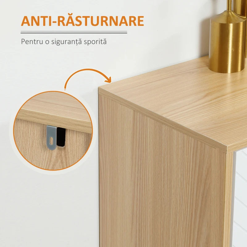 HOMCOM Dulap de Depozitare cu 2 Dulăpioare cu Rafturi Reglabile, din Lemn de Pin, 120x35x77,4 cm, Culoare Lemn și Alb