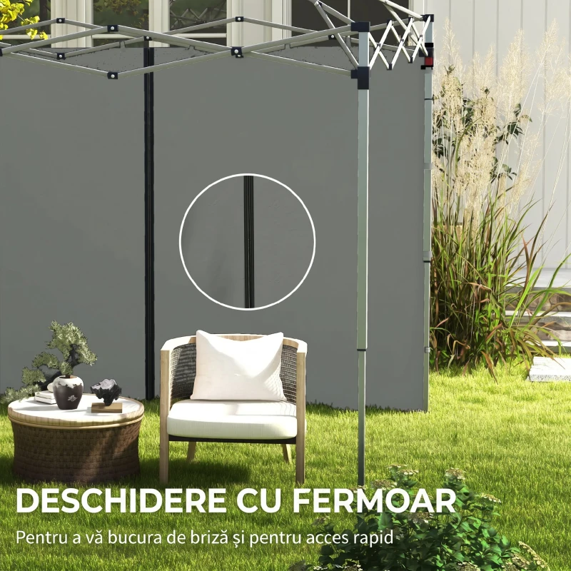 Outsunny Panouri Laterale pentru Foisor cu Usi cu Fermoar, pentru Foisoare Pliabile de 3x3(m) sau 3x6m, Gri Inchis