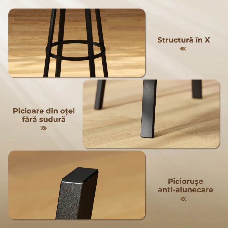 HOMCOM Set 2 Scaune de Bar în Stil Industrial cu Spătar, Șezut din Piele Ecologică și Suport pentru Picioare, Maro Rustic