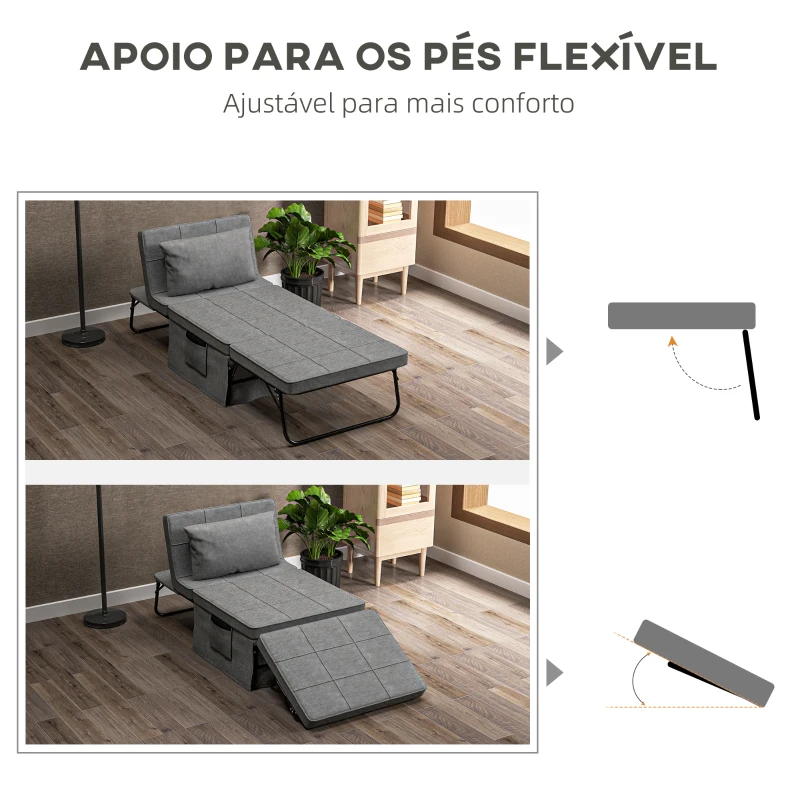HOMCOM Sofá Cama 4 em 1  Estofado em Linho com Encosto Ajustável em 5 Níveis e Almofada Acolchoada  75x80x74 cm Cinza