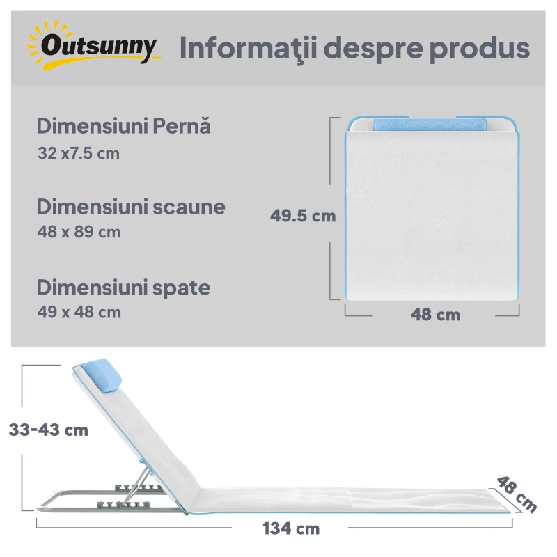 Outsunny Set 2 Șezlonguri de Soare Pliabile cu Spătar Reglabil și Geantă, 48x134x36-45 cm, Bej