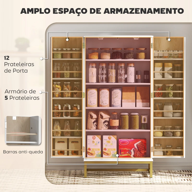 HOMCOM Armário de Cozinha com 2 Portas e 12 Compartimentos Design Moderno com 5 Prateleiras Ajustáveis Branco