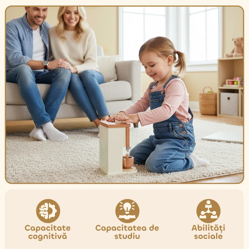 AIYAPLAY Set Mașină de Cafea din Lemn pentru Copii de la 3 Ani cu Accesorii, Maro