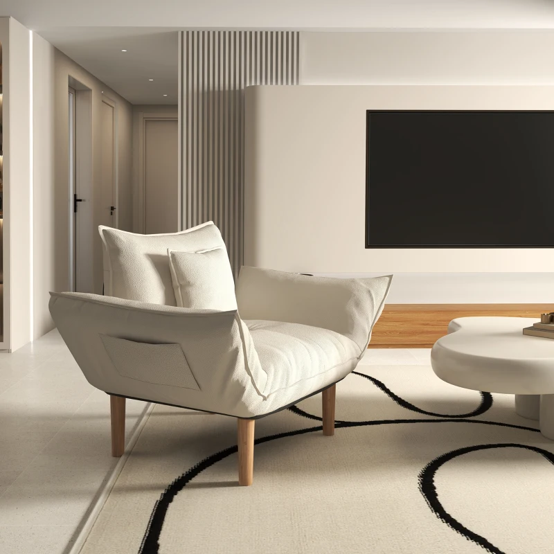 HOMCOM 2-in-1 Verstellbarer Loungesessel, Bodensessel mit Kissen, Polstersessel, für Wohnzimmer, Schlafzimmer, Cremeweiß