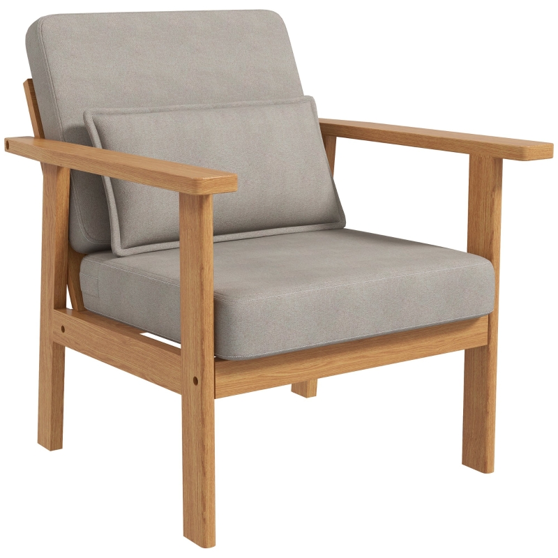 HOMCOM Sessel Akzentsessel Polstersessel, inkl.1 Kissen, 70 cm x 72 cm x 76 cm, Beige + Natur