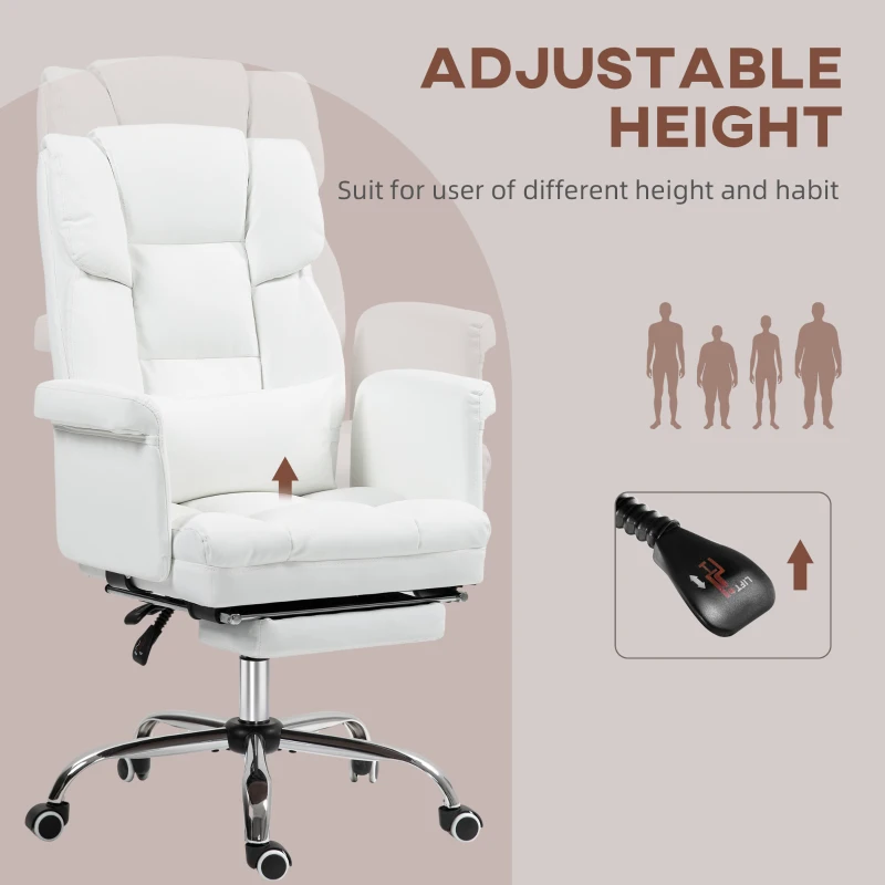 HOMCOM Ergonomic Office Chair, height-adjustable 48-56 cm, reclining backrest, footrest, White