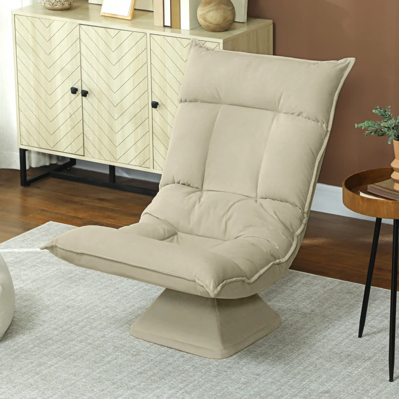 HOMCOM Chaise de sol pivotante à 360°, fauteuil pliable en velours avec dossier réglable 5 positions, 70x62x95cm, beige