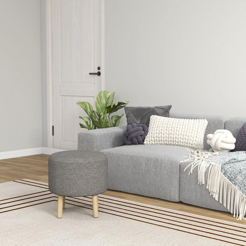 HOMCOM Round Linen-Look Storage Ottoman - Light Grey