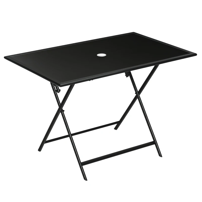 Outsunny Table à manger de jardin pliable avec plateau verre trempé table extérieure avec trou de parasol 110 x 70 x 70 cm noir
