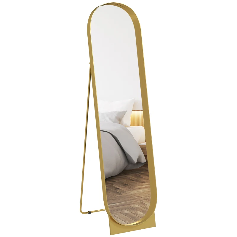 HOMCOM Oglindă de podea modernă cu cadru din metal, autoportantă sau de perete, 40x150 cm, auriu