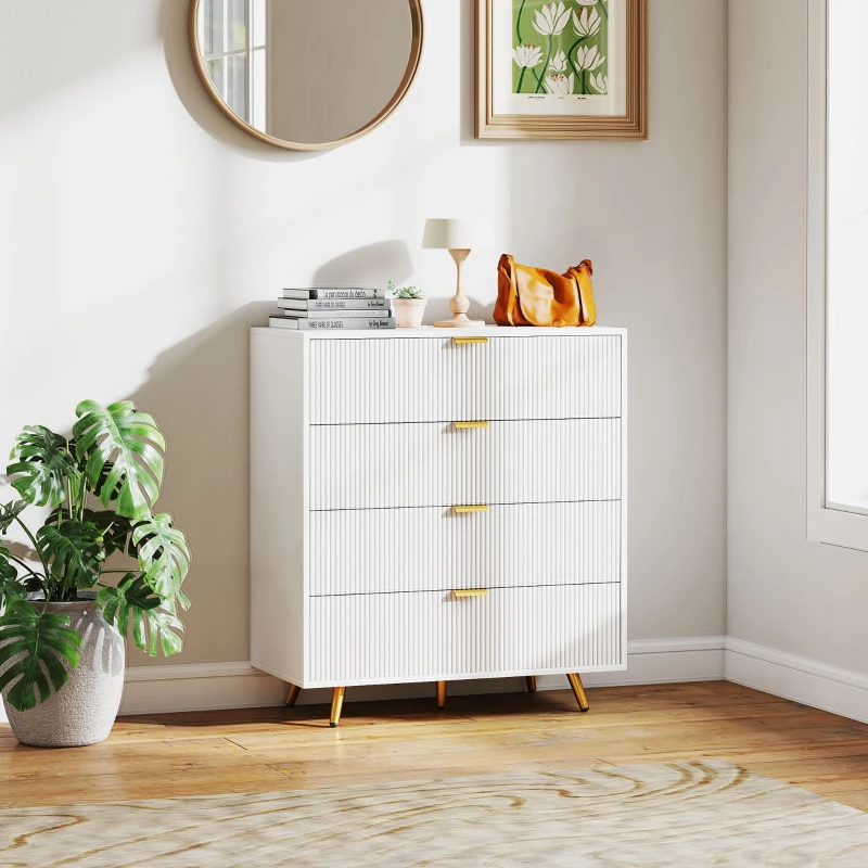 HOMCOM Elegant Four-Drawer Bedside Table - White