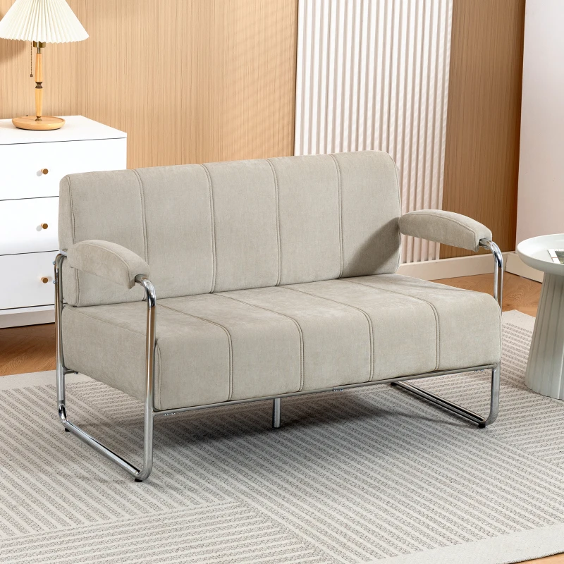 HOMCOM, Canapea 2 Locuri Modernă, cu șezut spațios, Chenille, 120x73x76 cm, Bej