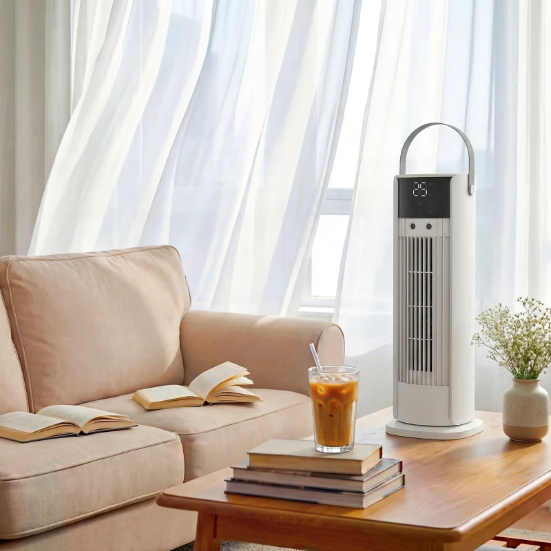 HOMCOM Ventilateur de table colonne avec brumisateur, ventilateur de bureau 3 vitesses, oscillation 90°, blanc