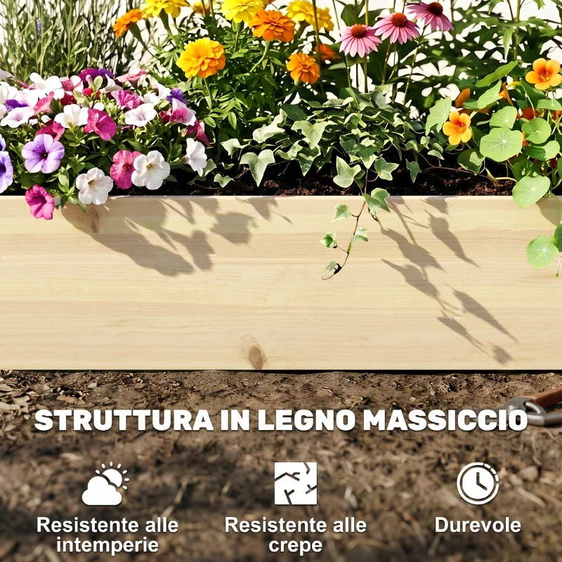 Outsunny Letto per Orto Rialzato in Legno di Abete con Fondo Aperto e 2 Sezioni Separate, 244x61,5x27cm