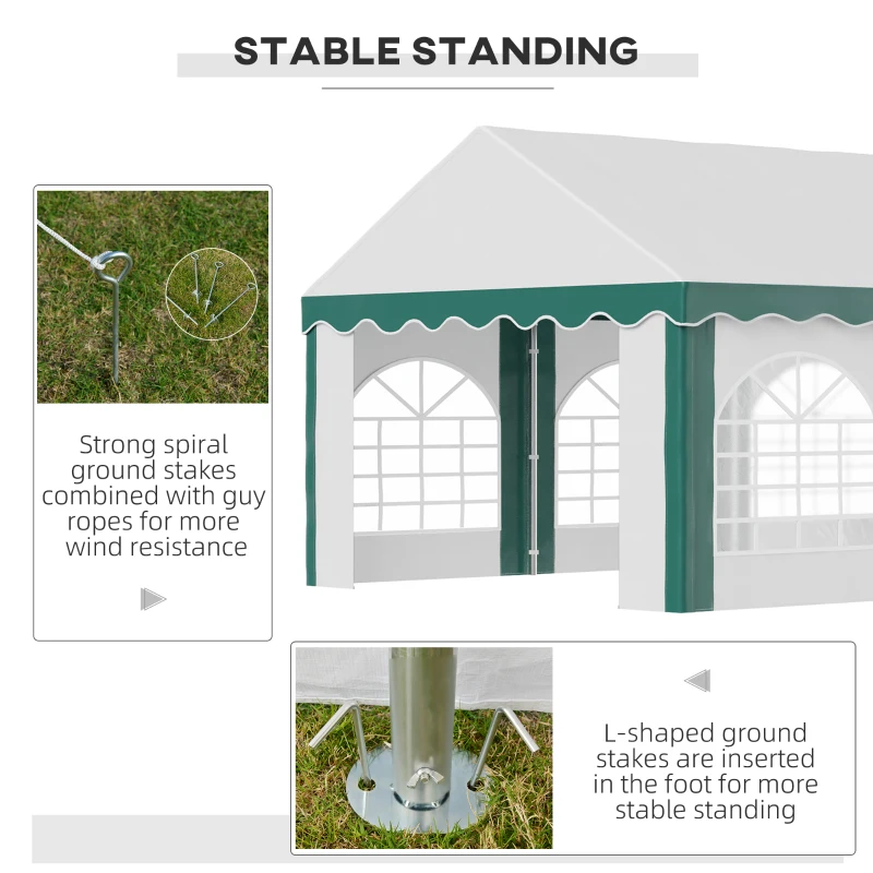Outsunny 6 x 4m Garden Gazebo with Sides - Galvanised Marquee Party Tent Featuring Six Windows and Double Doors, Ideal for Parties, Wedding, and Events