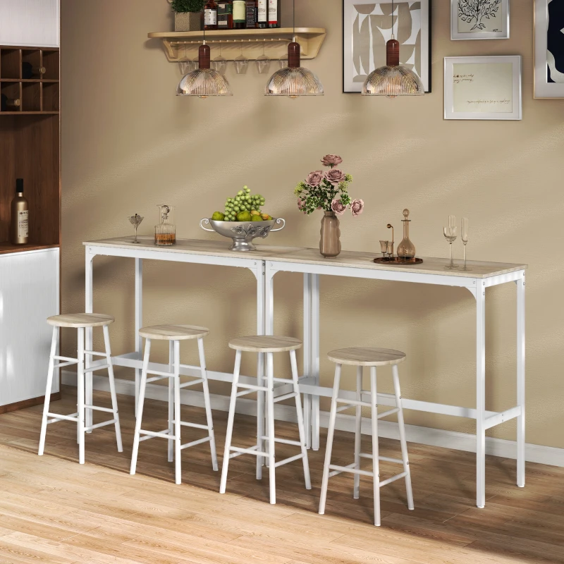 HOMCOM Mesa Alta de cozinha com Bancos Estrutura em Aço Estilo Industrial Mesa Alta para Sala de Jantar Natural e Branca