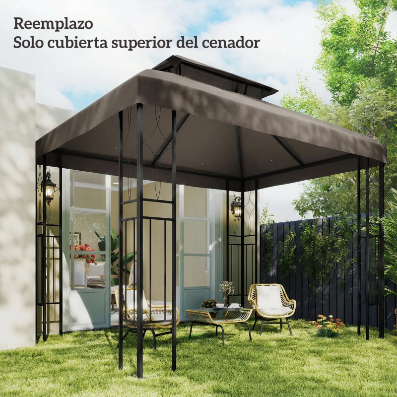 Outsunny Toldo de Recambio 4x3 m con Techo Doble Orificios de Drenaje y Protección UV Solo Toldo NO Incluye Marco Marrón