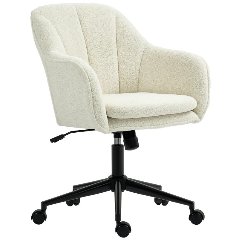 HOMCOM Bürostuhl mit Stoffbezug in Schneeflanelloptik, Schminkstuhl mit gewölbter Rückenlehne, für Schlafzimmer, Beige