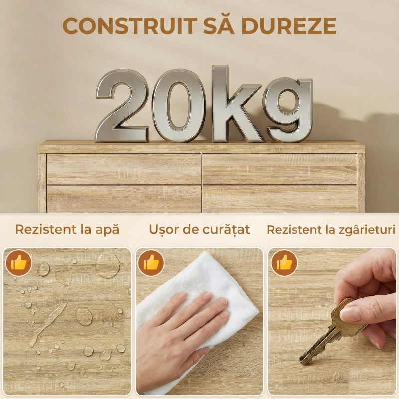 HOMCOM Mobilă de Toaletă cu Uși cu Obloane, 60x30x60 cm, Culoare Naturală