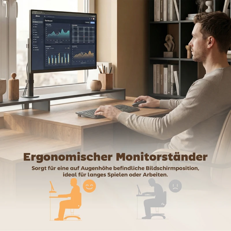 HOMCOM Computertisch mit Stauraum und Regalen, Moderner Schreibtisch für Büro und Arbeitszimmer, 140 cm, Eiche