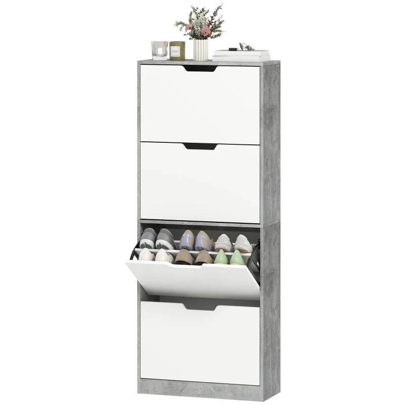 HOMCOM Scarpiera Salvaspazio Moderna a 4 Ante per 16 Paia di Scarpe, 62.5x26x156 cm, Grigio Cemento