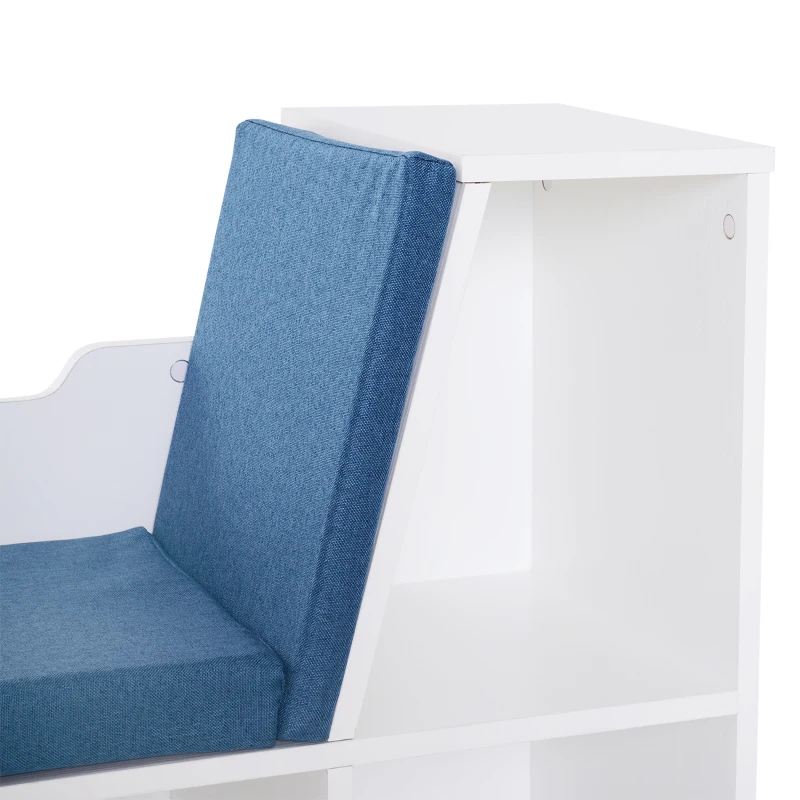 HOMCOM Estante para Livros com Banco Integrado e 6 Cubos Estante Infantil com Assento 102x30x61 cm Branco e Azul