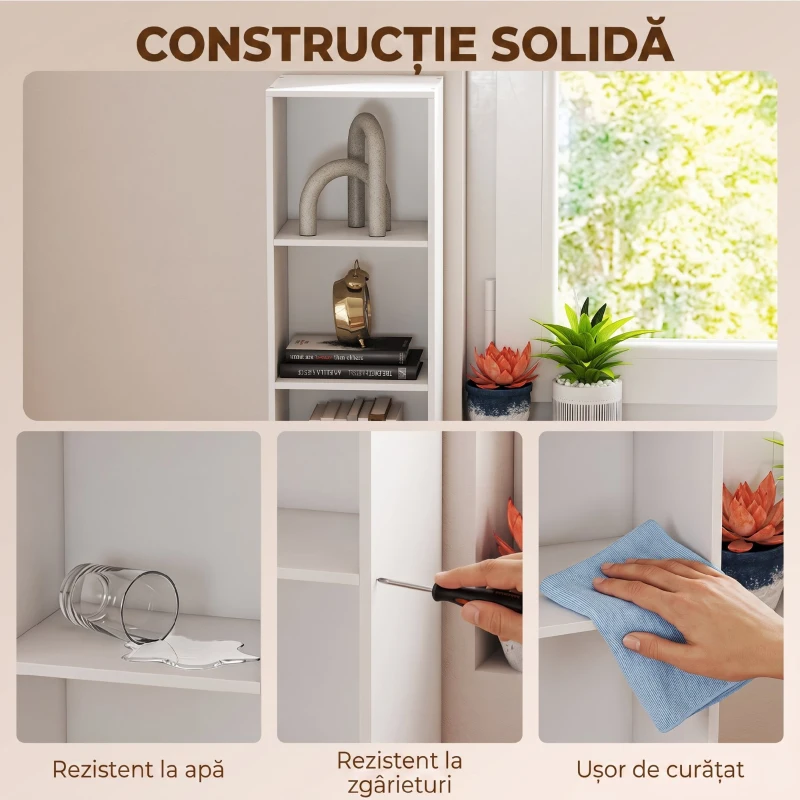 HOMCOM Bibliotecă Autoportantă și care Economisește Spațiu, 30x24x159 cm, Culoare Alb