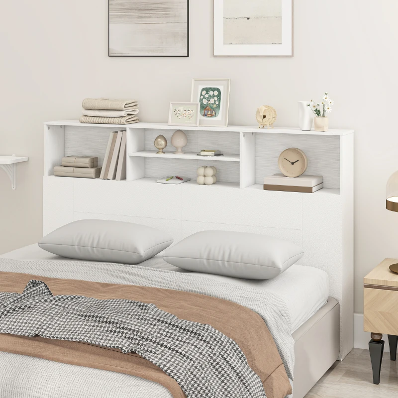 HOMCOM Tête de lit sur pied avec rangements, accessoire de lit 4 compartiments ouverts, 160 x 20,2 x 108,2 cm, blanc