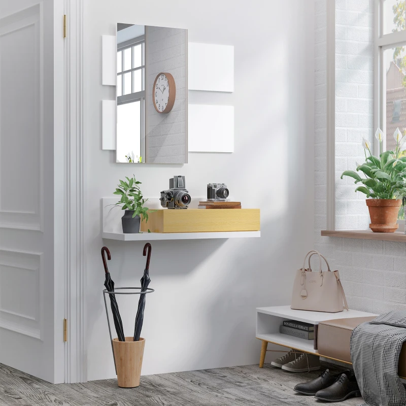 HOMCOM Set Mobili da Ingresso con Specchio 40x70cm e Cassetto in Legno con Fissaggio a Muro
