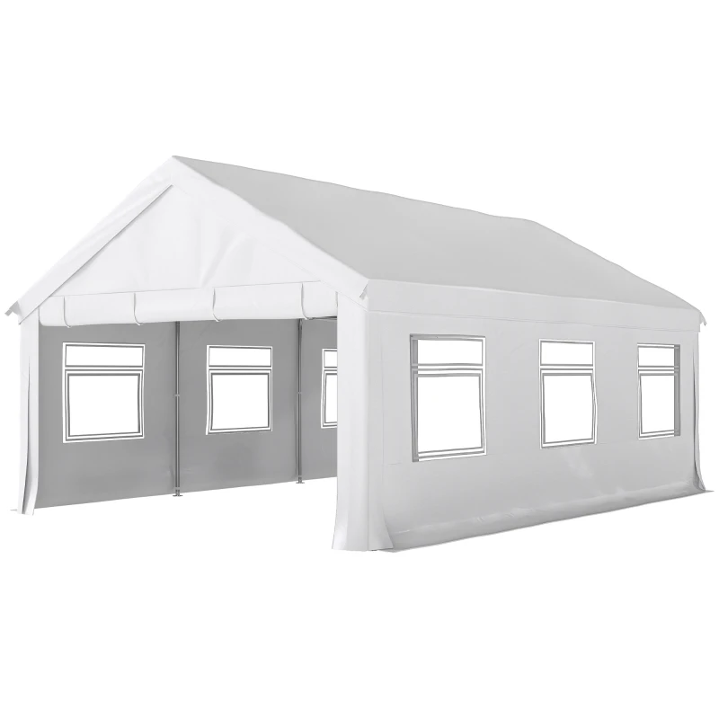 Outsunny Cort Petreceri, Pavilion Grădină cu Pereți Laterali, 2 Uși Fermoar și 6 Ferestre, 4x6 m, Oțel Galvanizat, Alb