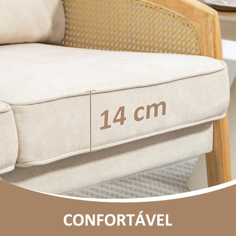 HOMCOM Sofá de 2 Lugares Estofado em Chenille com 2 Almofadas Laváveis e Apoio para os Braços em Vime Sintético 123x75x88 cm Bege