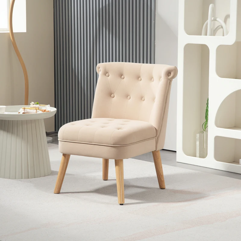 HOMCOM Poltrona per Salotto in Velluto con Seduta Imbottita e Trapuntata a Bottoni, 60x66x79 cm, Beige