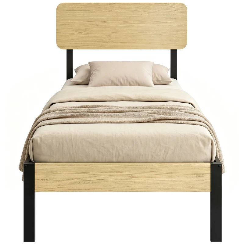 HOMCOM Bettgestell 90 x 200 cm mit Kopfteil, Plattformbett, Einzelbett mit Stauraum unter dem Bett