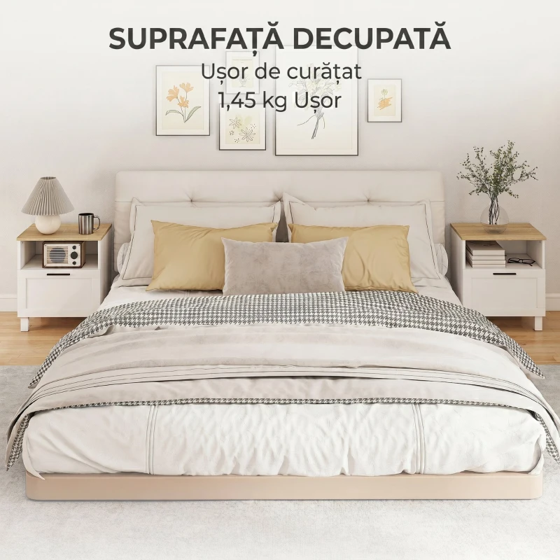 HOMCOM Noptieră Modernă Minimalistă cu Sertar și Raft Deschis, din Lemn, 45x38x50 cm, Alb și Lemn Natural