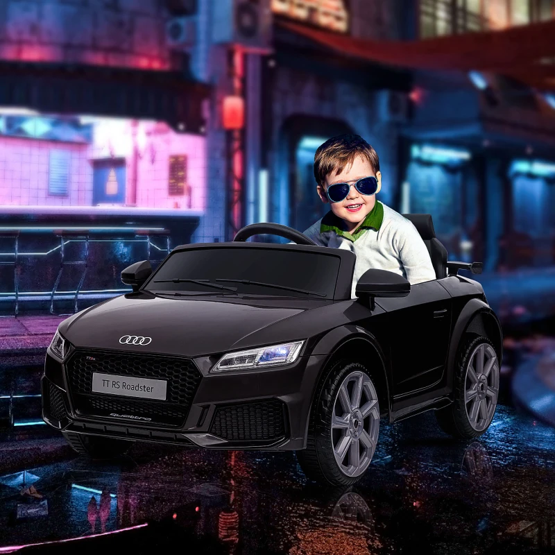HOMCOM Mașină electrică pentru copii 3-5 ani AUDI TT cu telecomandă, uși care se deschid și faruri LED, negru