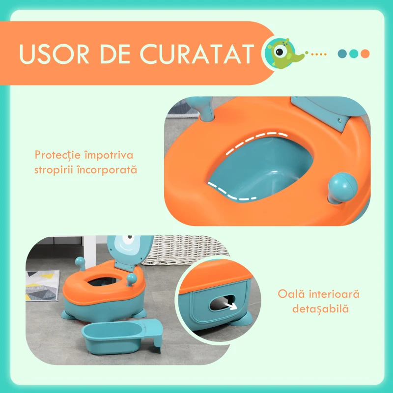 ZONEKIZ Oliță pentru copii de la 6 luni, în formă de extraterestru, cu șezut ergonomic, spătar și recipient detașabil, albastră