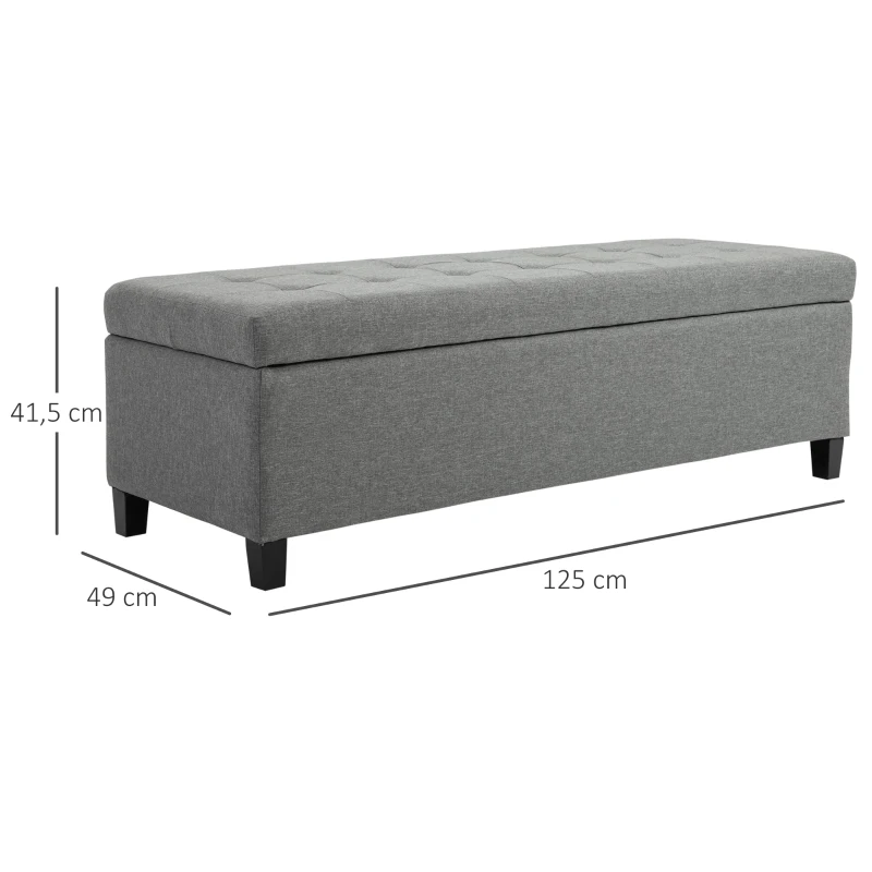 HOMCOM Banco de Almacenamiento Puff de Almacenaje Taburete Tapizado en Lino con Tapa Abatible para Entrada 125x49x41,5 cm Gris
