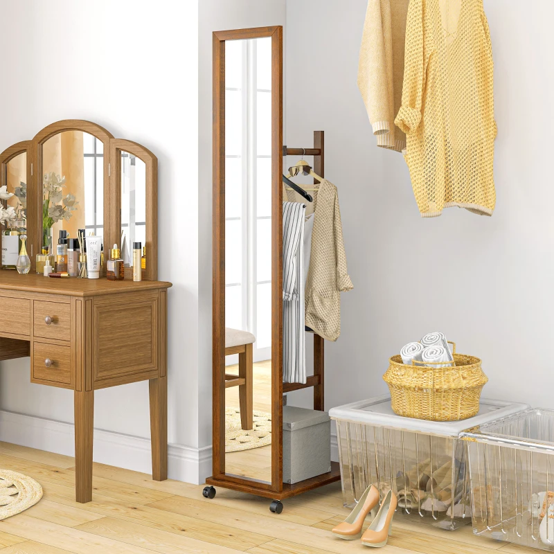 HOMCOM Specchio da Camera e Ingresso con Ripiano Inferiore e Binario, in Legno e Vetro, 35.5x49.5x167.8 cm