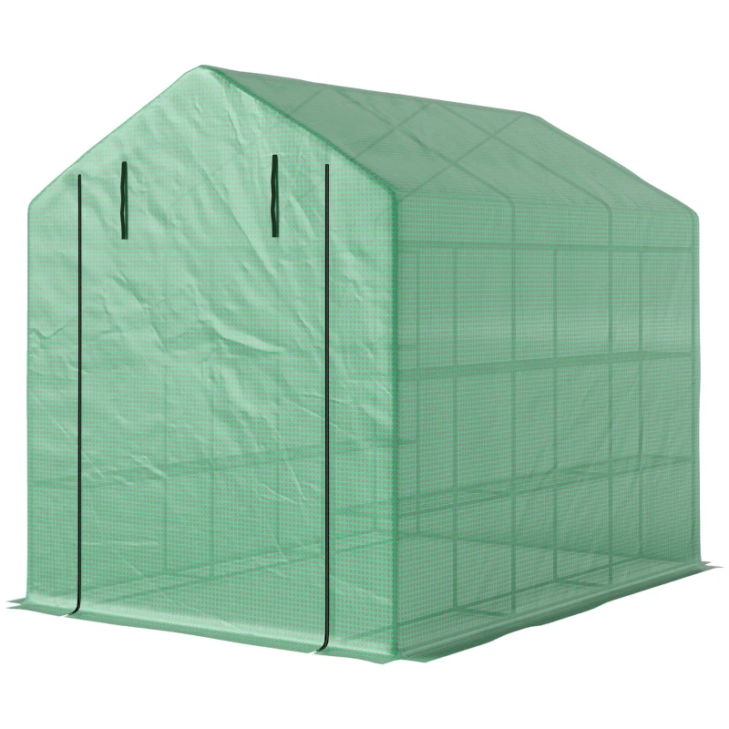 Outsunny Invernadero de Exterior con Estantes de 4 Niveles Puerta con Cremallera y Marco de Acero 244x180x210 cm Verde